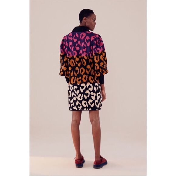 FARM Rio Leopard Pattern Sweater Dress High Neck Multicolored Sz L NWT - Picture 3 of 17